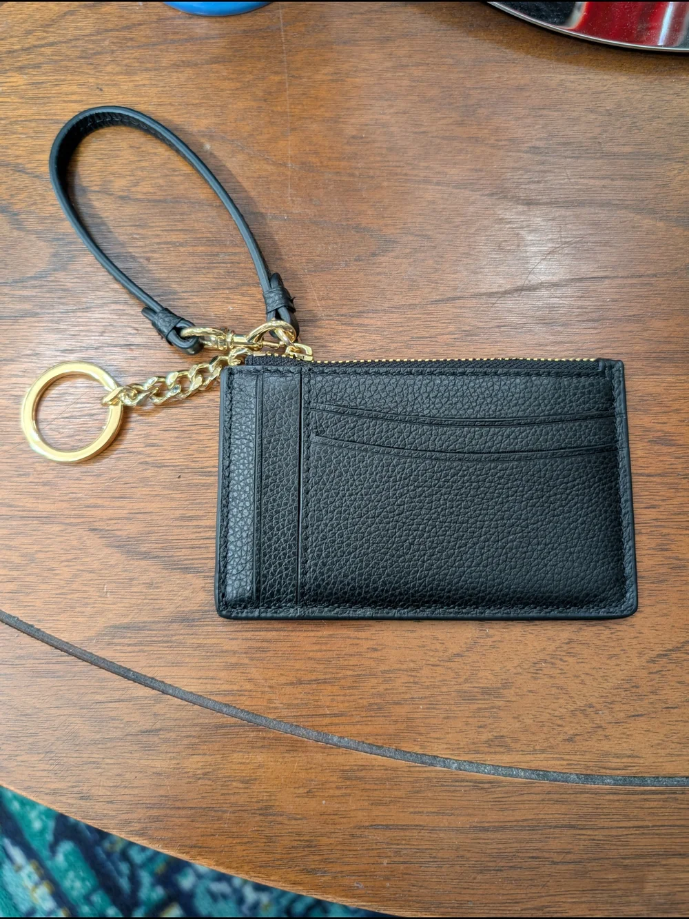 NWOT Italian Pebbled Cow Leather Black Card Case Wristlet 3
